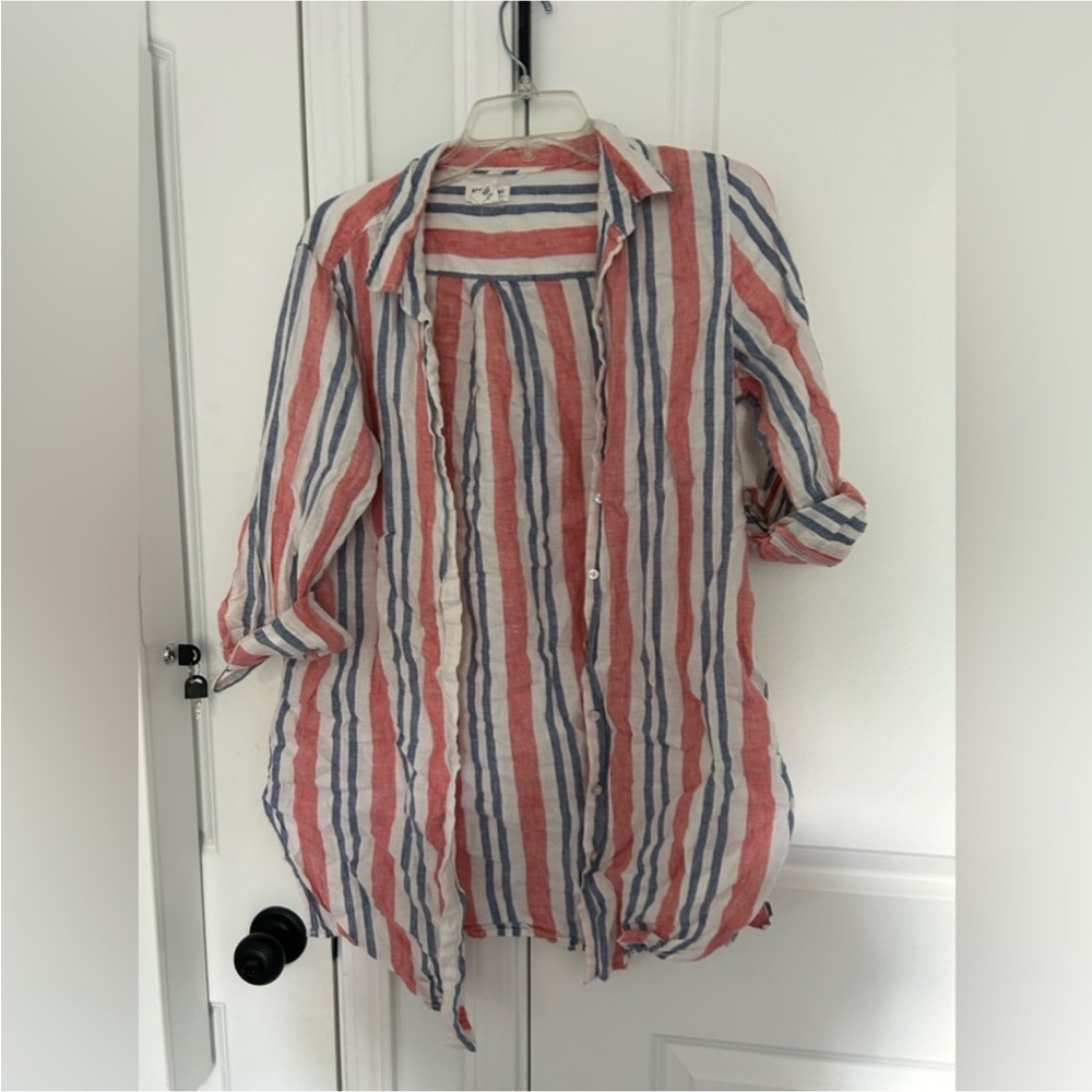 Red white and blue striped linen shirt